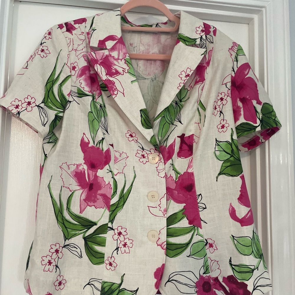 SAG HARBOR Floral Linen Women's Top/Shacket Size 14